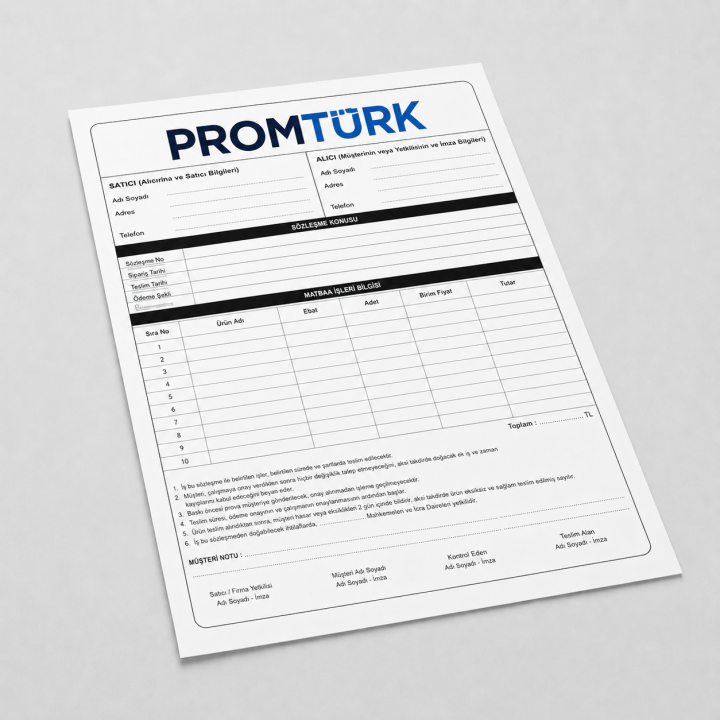 Sözleşme Baskı A4 Kurumsal Sözleşme Formu
